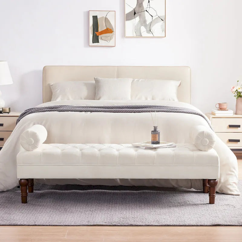 Banc capitonné en velours, 153 cm — Gris / Beige / Bleu / Rose