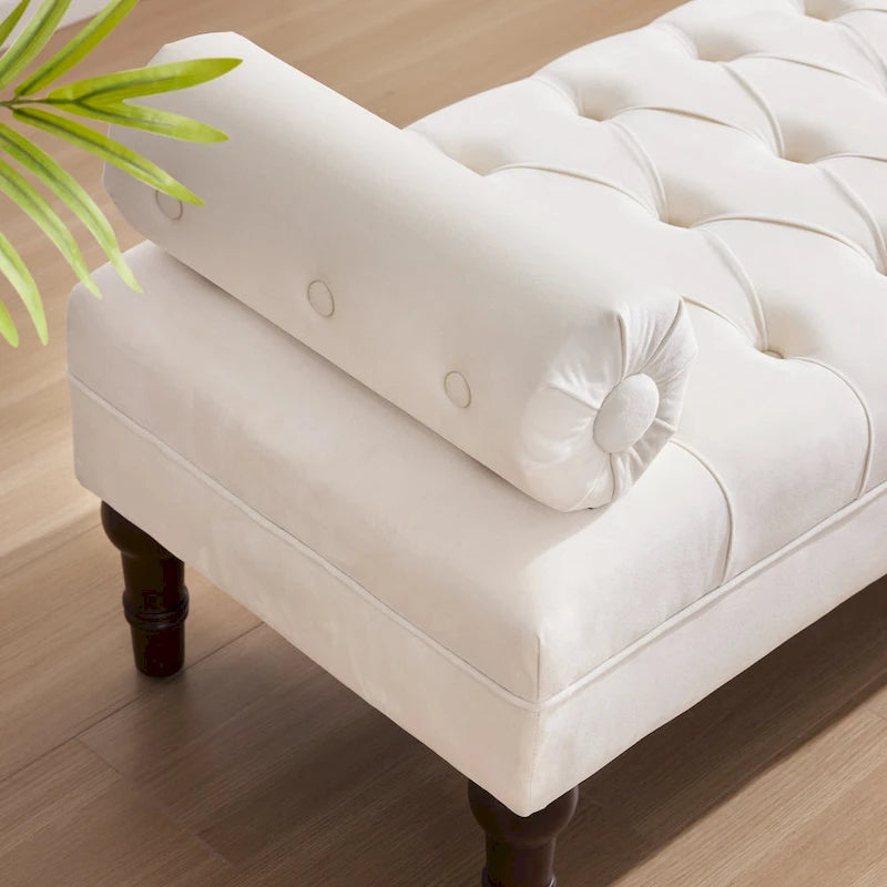 Banc capitonné en velours, 153 cm — Gris / Beige / Bleu / Rose