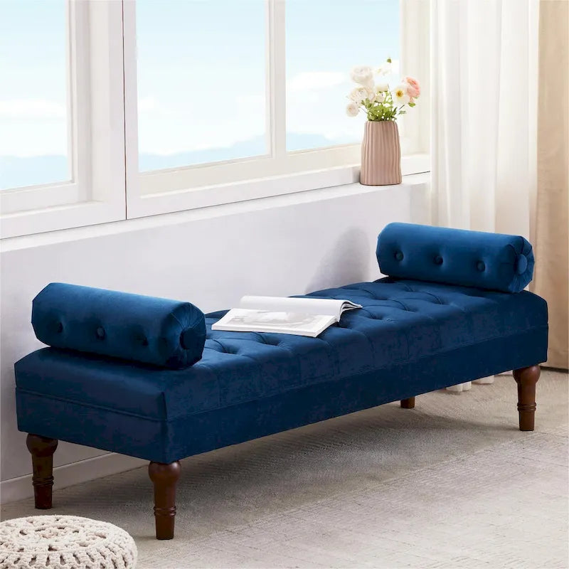 Banc capitonné en velours, 153 cm — Gris / Beige / Bleu / Rose