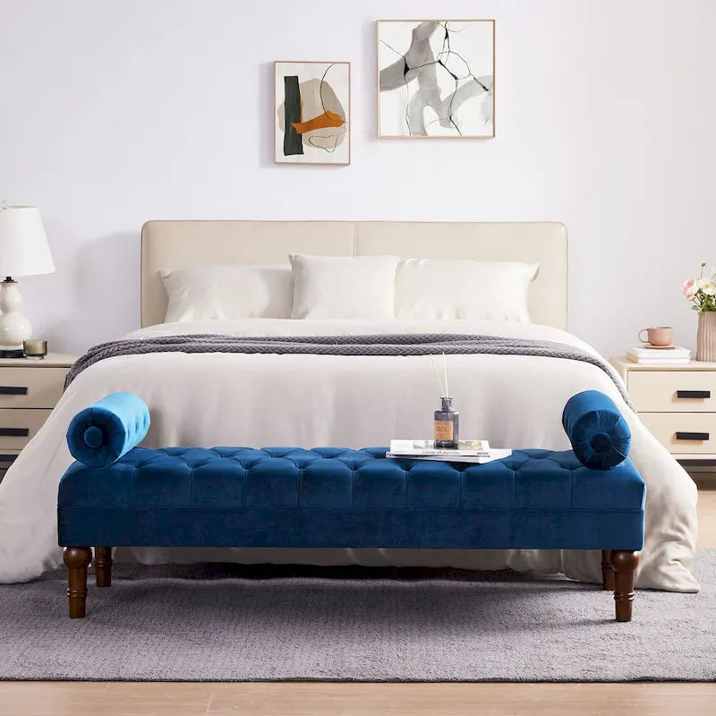 Banc capitonné en velours, 153 cm — Gris / Beige / Bleu / Rose