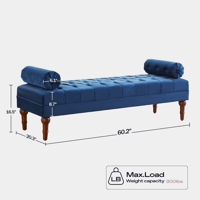 Banc capitonné en velours, 153 cm — Gris / Beige / Bleu / Rose