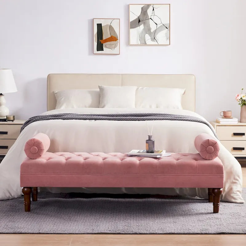 Banc capitonné en velours, 153 cm — Gris / Beige / Bleu / Rose