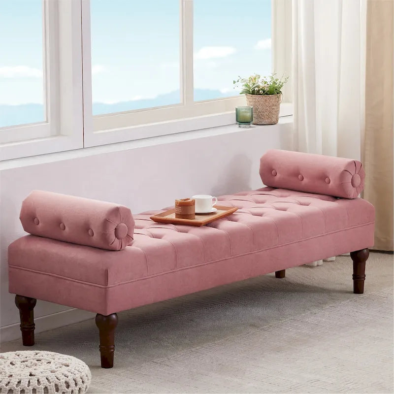 Banc capitonné en velours, 153 cm — Gris / Beige / Bleu / Rose
