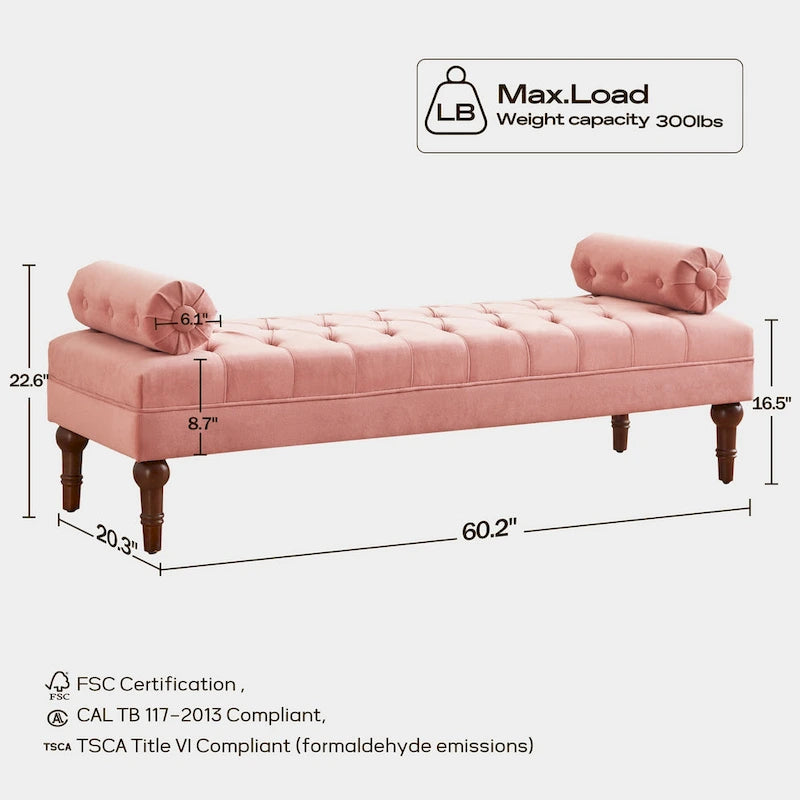 Banc capitonné en velours, 153 cm — Gris / Beige / Bleu / Rose