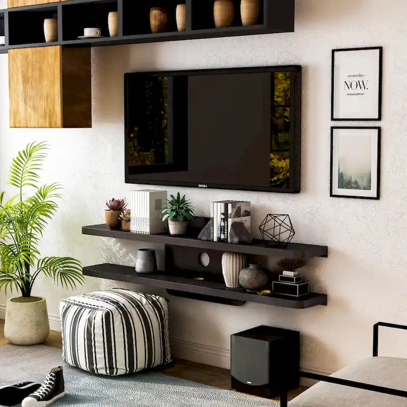 Étagères murales modernes de 152 cm pour console TV à 2 niveaux