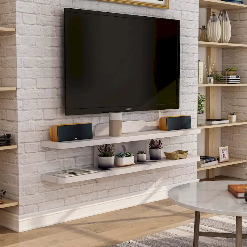 Étagères murales modernes de 152 cm pour console TV à 2 niveaux