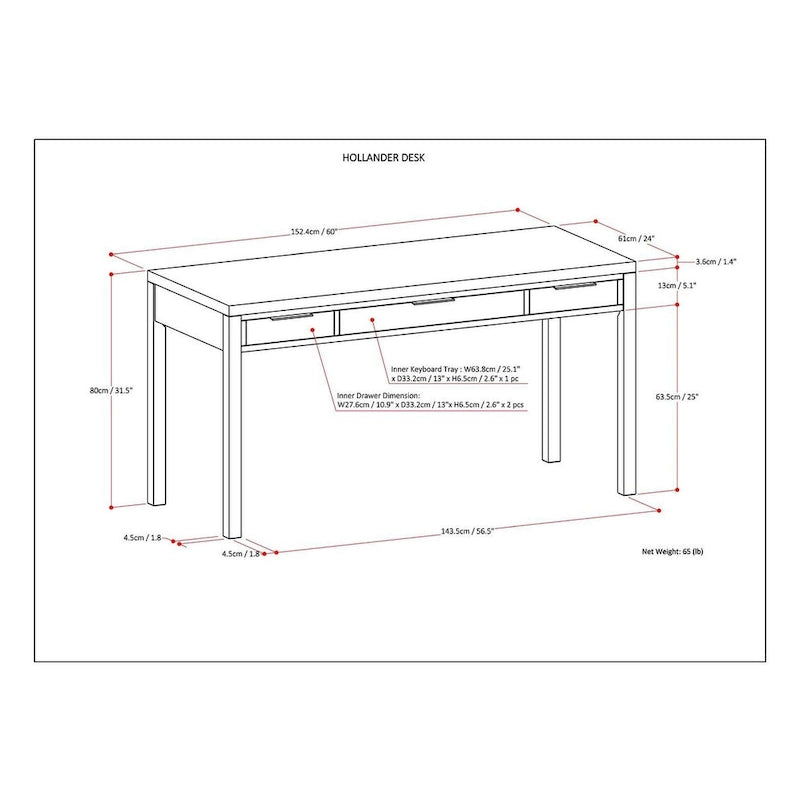 Bureau contemporain en bois massif de 152 cm de large