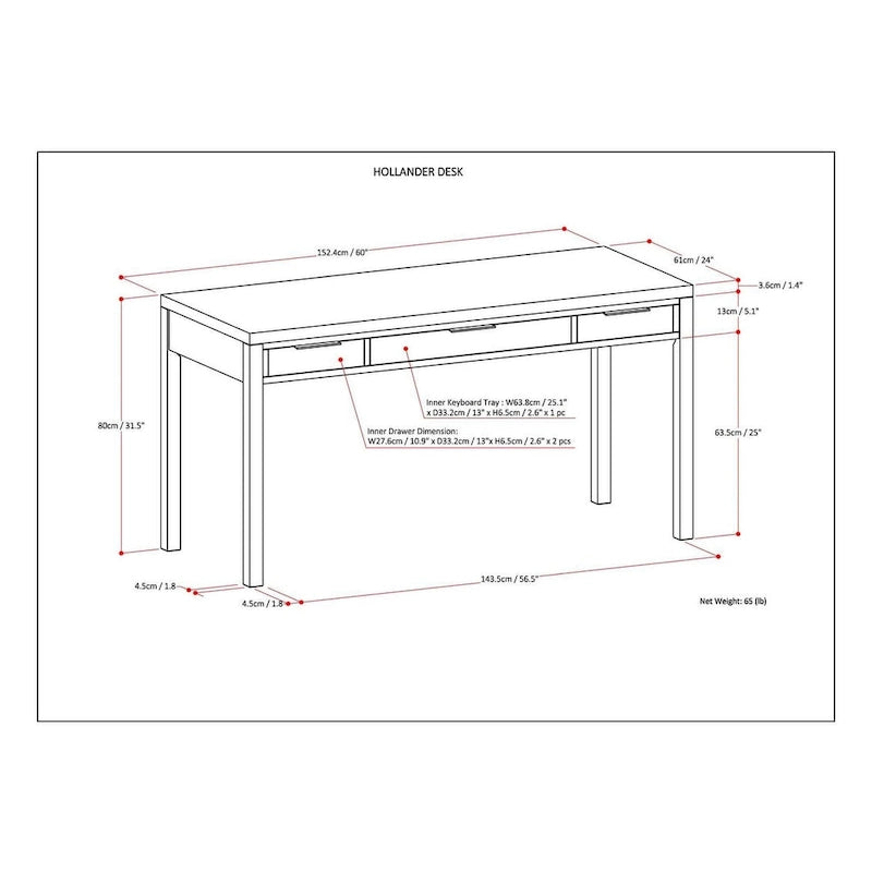 Bureau contemporain en bois massif de 152 cm de large