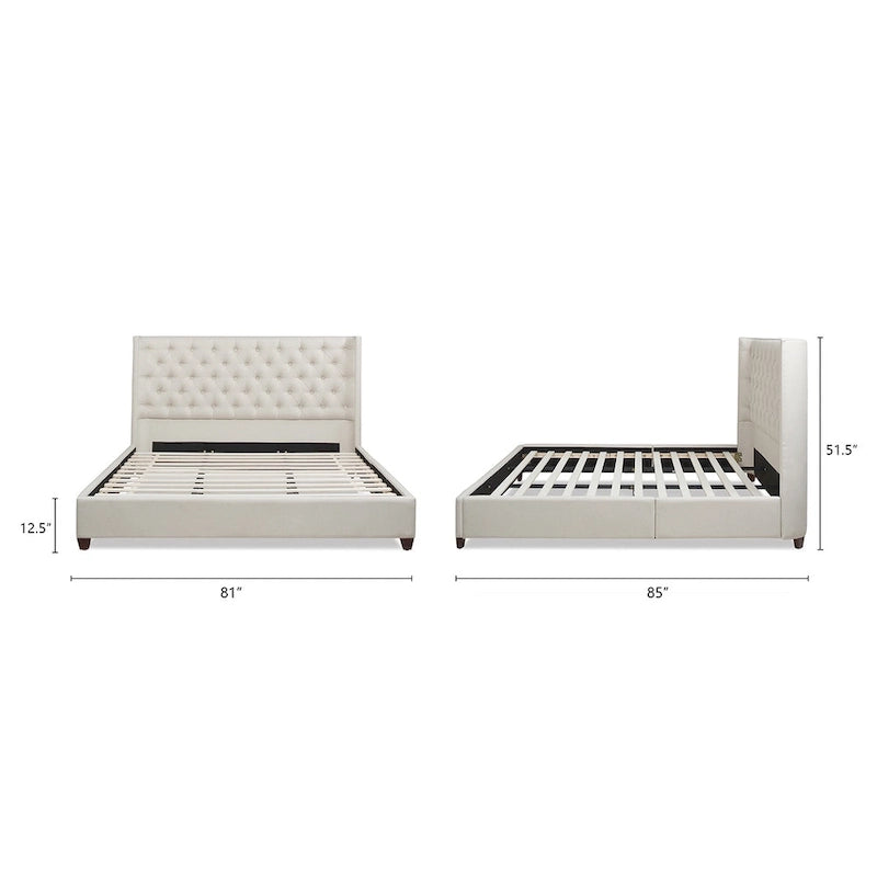 Lit plateforme King avec tête de lit capitonnée à oreilles