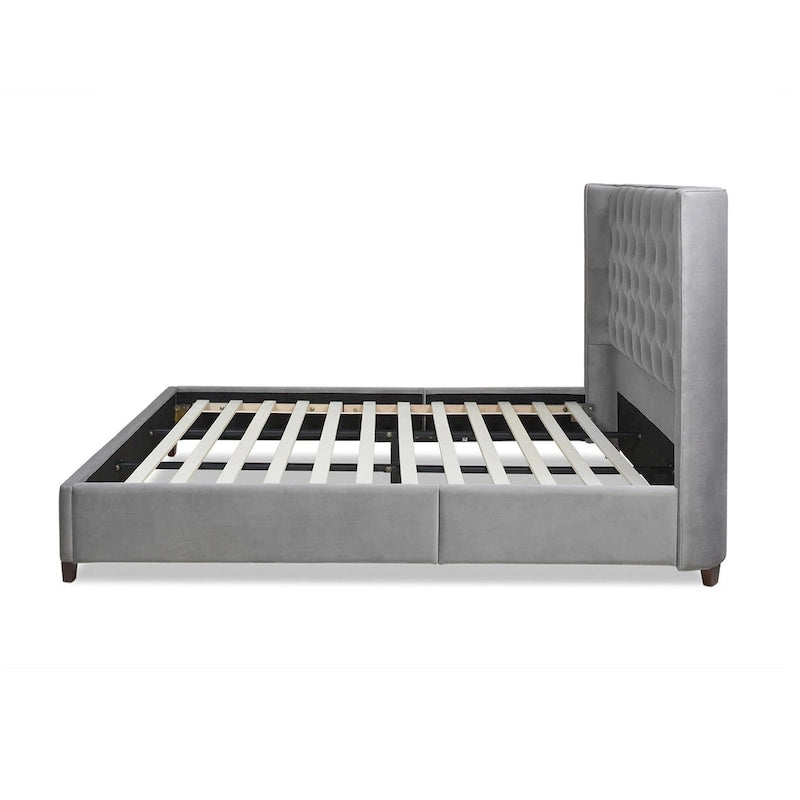 Lit plateforme King avec tête de lit capitonnée à oreilles