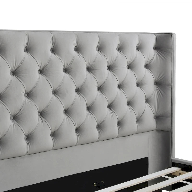 Lit plateforme King avec tête de lit capitonnée à oreilles