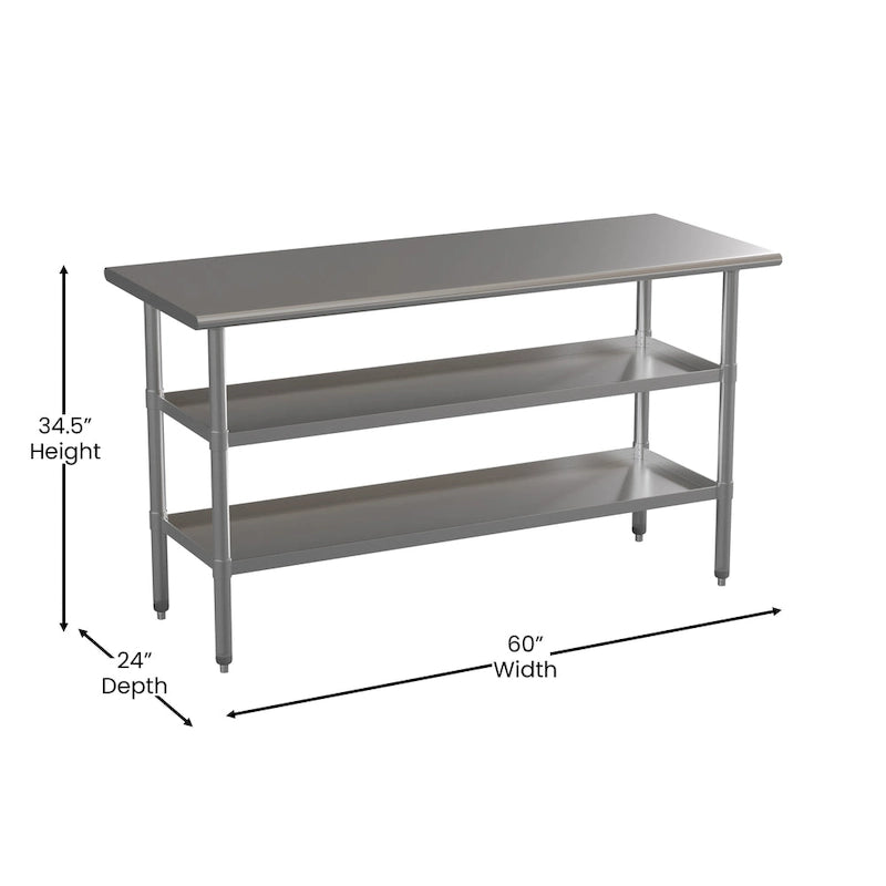 Table de travail et de préparation commerciale en acier inoxydable de calibre 18