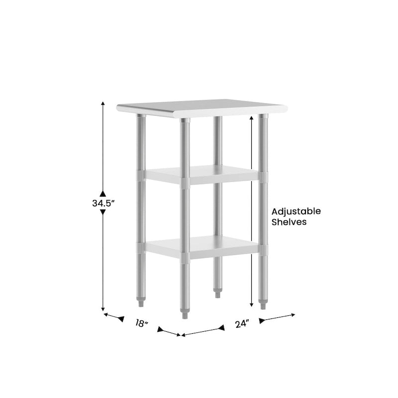 Table de travail et de préparation commerciale en acier inoxydable de calibre 18