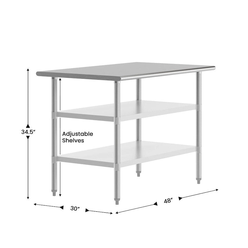 Table de travail et de préparation commerciale en acier inoxydable de calibre 18