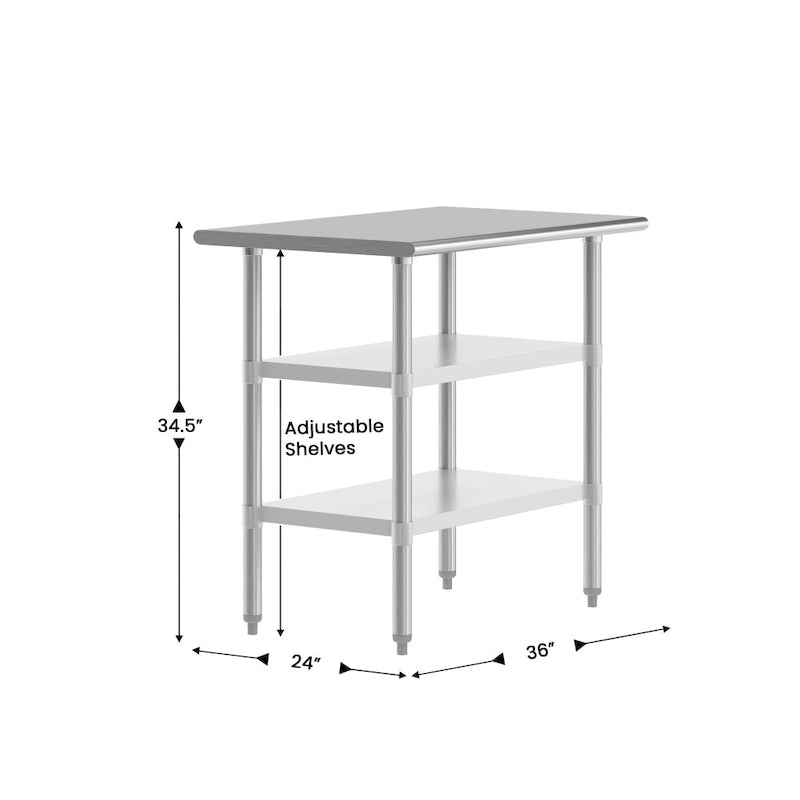 Table de travail et de préparation commerciale en acier inoxydable de calibre 18