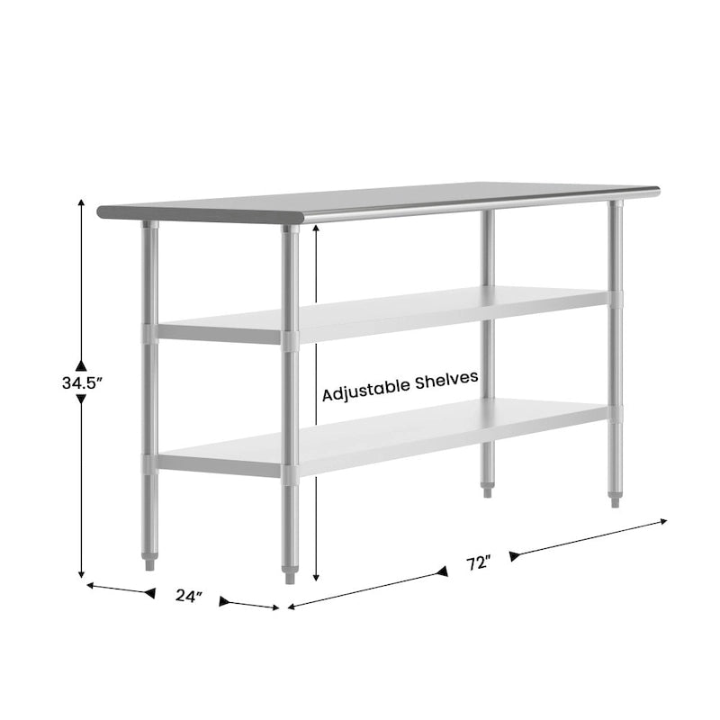 Table de travail et de préparation commerciale en acier inoxydable de calibre 18