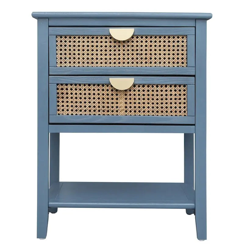 Table d'appoint en rotin à 2 tiroirs – Table de chevet et Bout de canapé