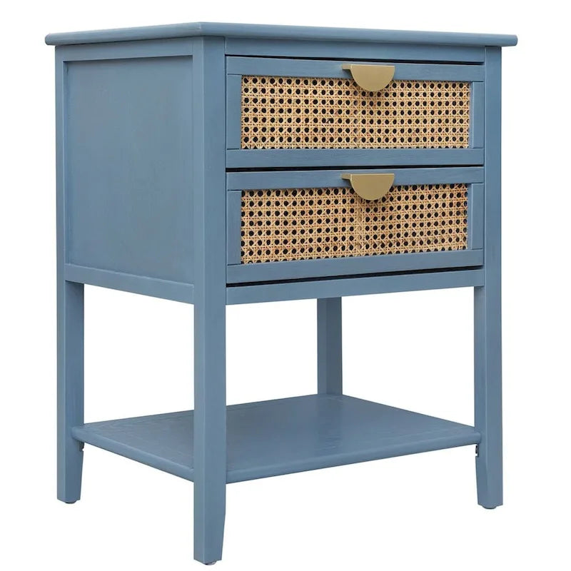 Table d'appoint en rotin à 2 tiroirs – Table de chevet et Bout de canapé