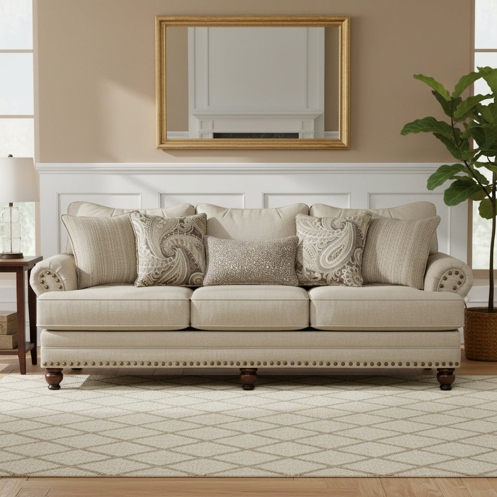 Carys Doe Nailhead Stationary Sofa