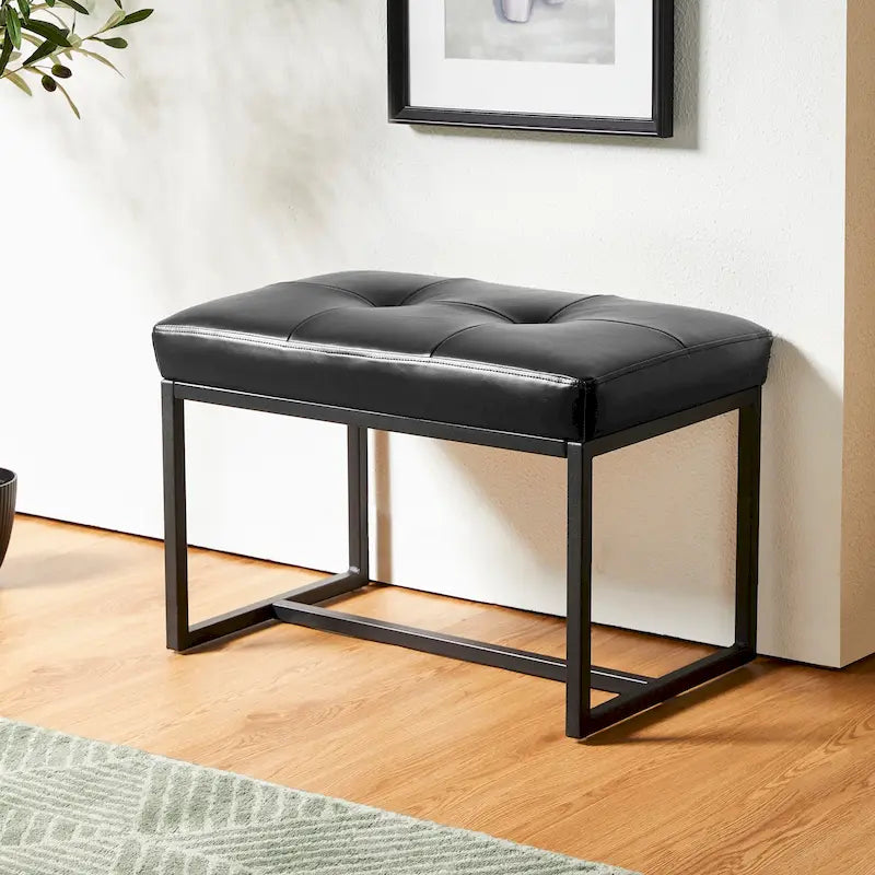 24W Pouf de repose-pieds ottoman moderne en similicuir capitonné