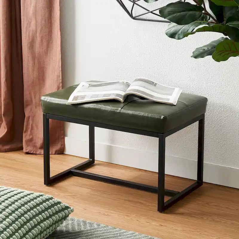 24W Pouf de repose-pieds ottoman moderne en similicuir capitonné