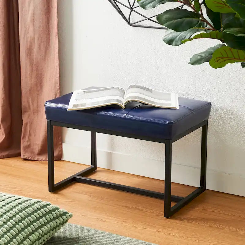24W Pouf de repose-pieds ottoman moderne en similicuir capitonné