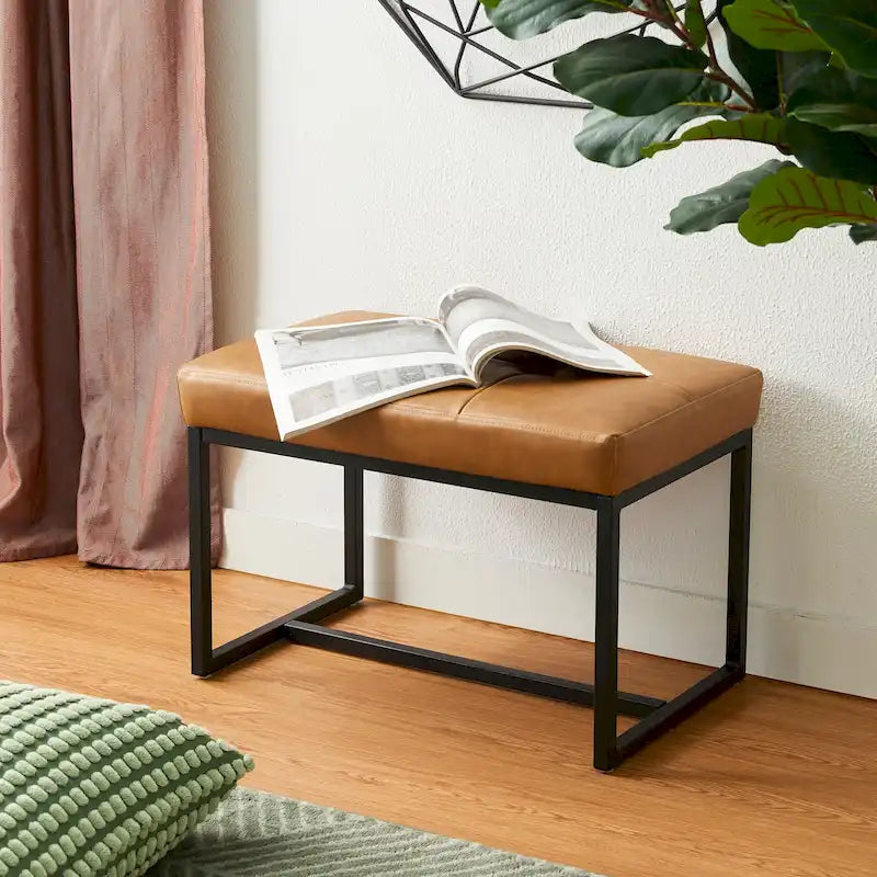 24W Pouf de repose-pieds ottoman moderne en similicuir capitonné