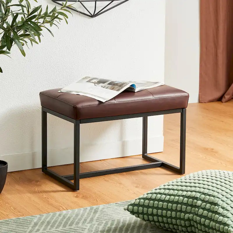 24W Pouf de repose-pieds ottoman moderne en similicuir capitonné