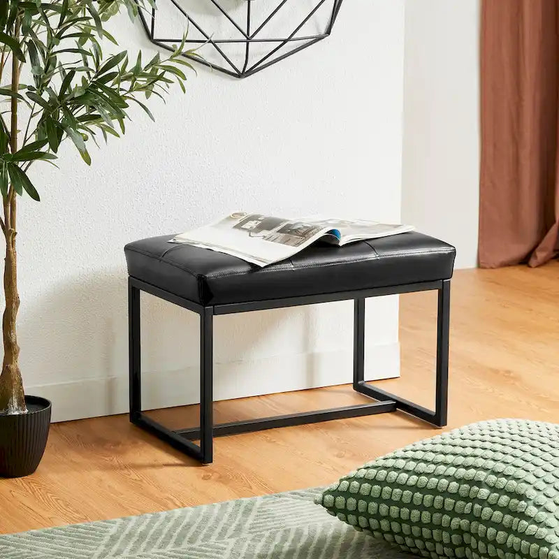 24W Pouf de repose-pieds ottoman moderne en similicuir capitonné