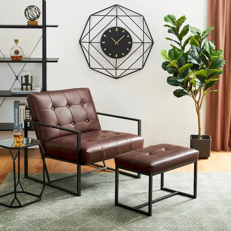 24W Pouf de repose-pieds ottoman moderne en similicuir capitonné