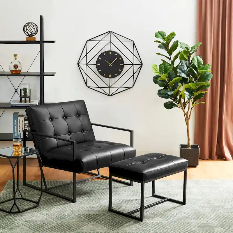 24W Pouf de repose-pieds ottoman moderne en similicuir capitonné
