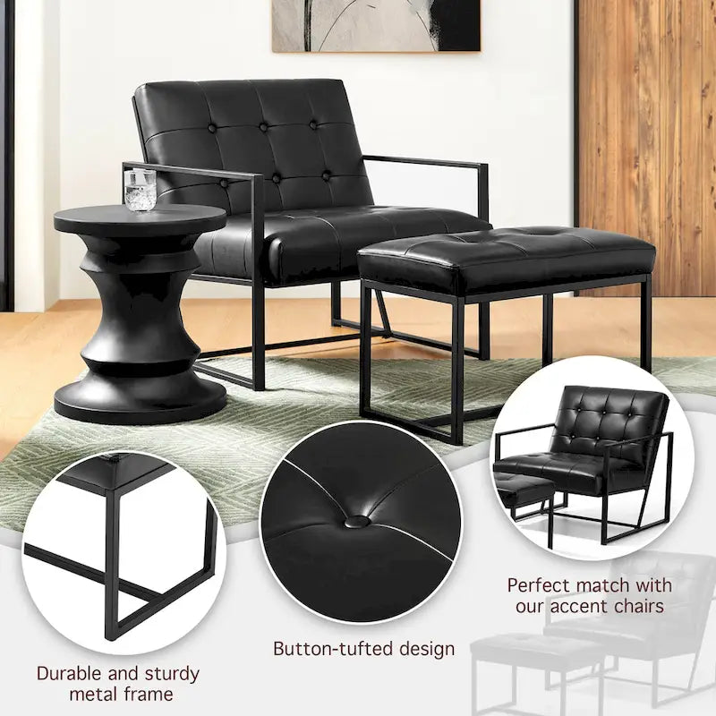 24W Pouf de repose-pieds ottoman moderne en similicuir capitonné