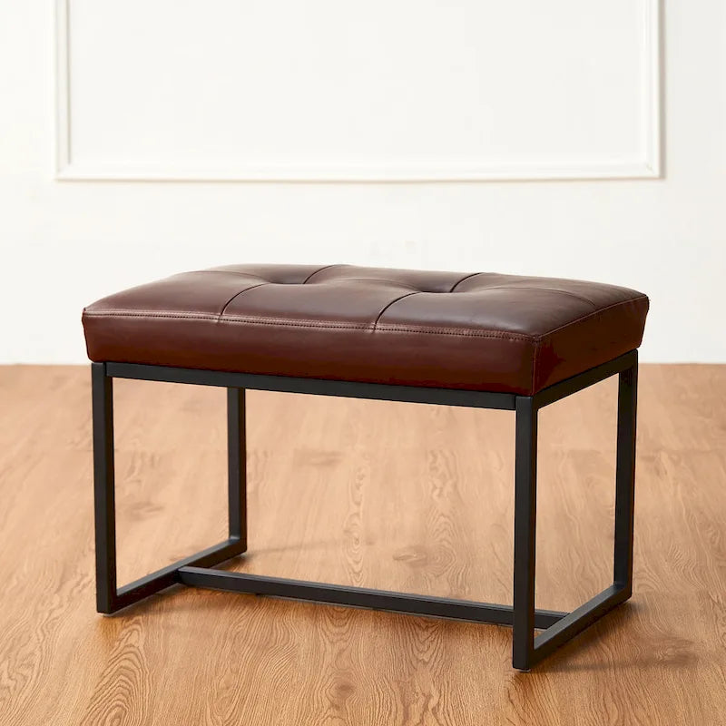 24W Pouf de repose-pieds ottoman moderne en similicuir capitonné