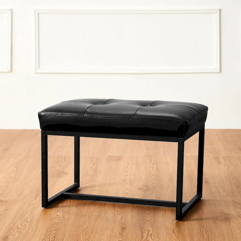 24W Pouf de repose-pieds ottoman moderne en similicuir capitonné