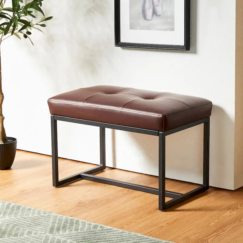 24W Pouf de repose-pieds ottoman moderne en similicuir capitonné