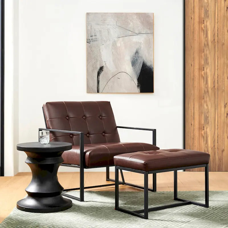 24W Pouf de repose-pieds ottoman moderne en similicuir capitonné