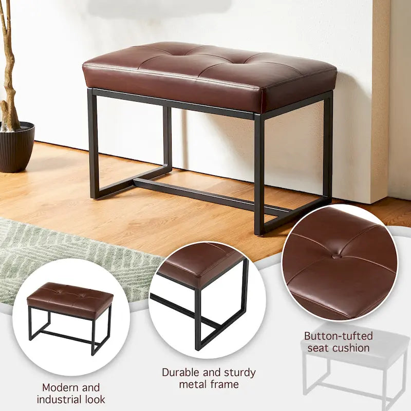 24W Pouf de repose-pieds ottoman moderne en similicuir capitonné