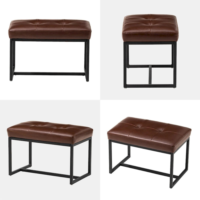 24W Pouf de repose-pieds ottoman moderne en similicuir capitonné