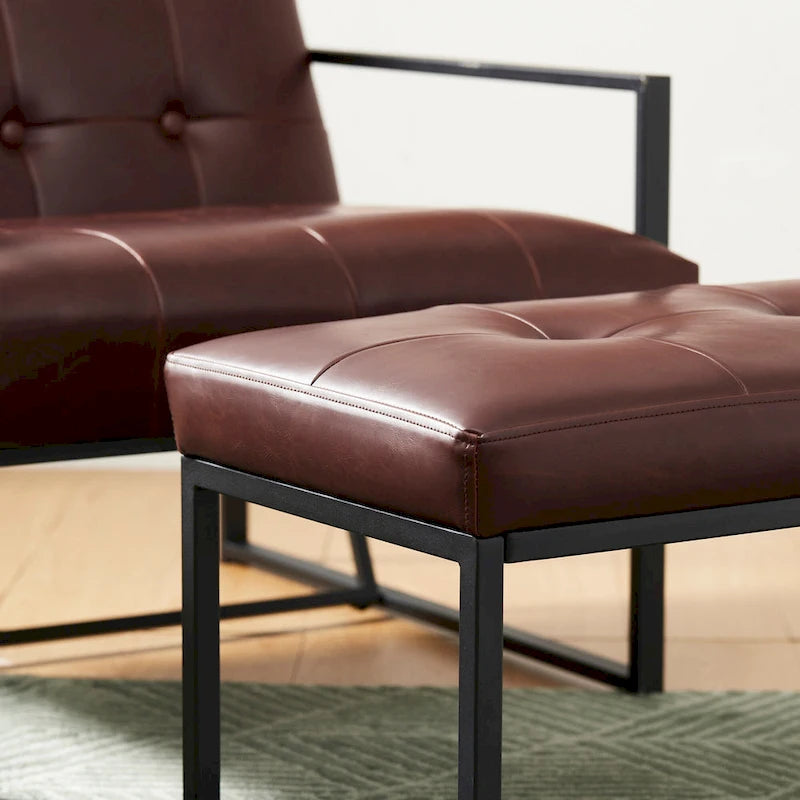 24W Pouf de repose-pieds ottoman moderne en similicuir capitonné
