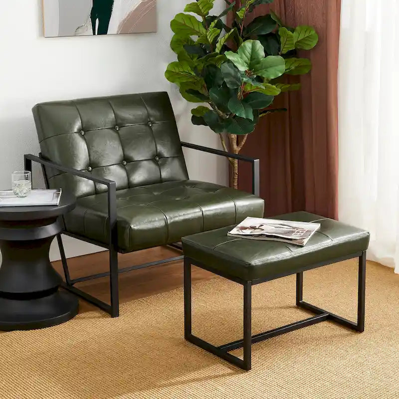 24W Pouf de repose-pieds ottoman moderne en similicuir capitonné