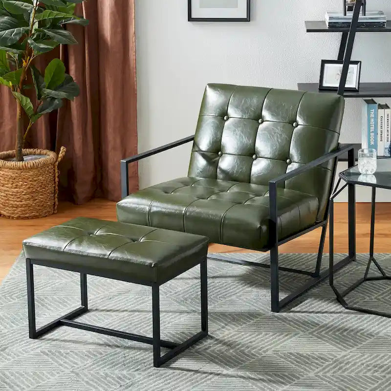 24W Pouf de repose-pieds ottoman moderne en similicuir capitonné
