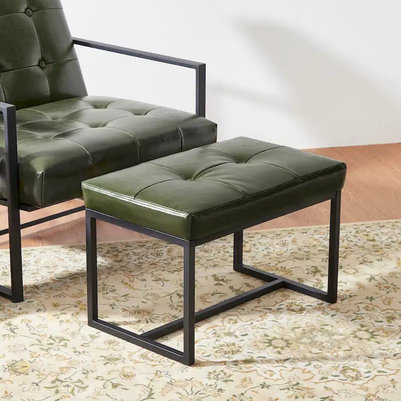 24W Pouf de repose-pieds ottoman moderne en similicuir capitonné