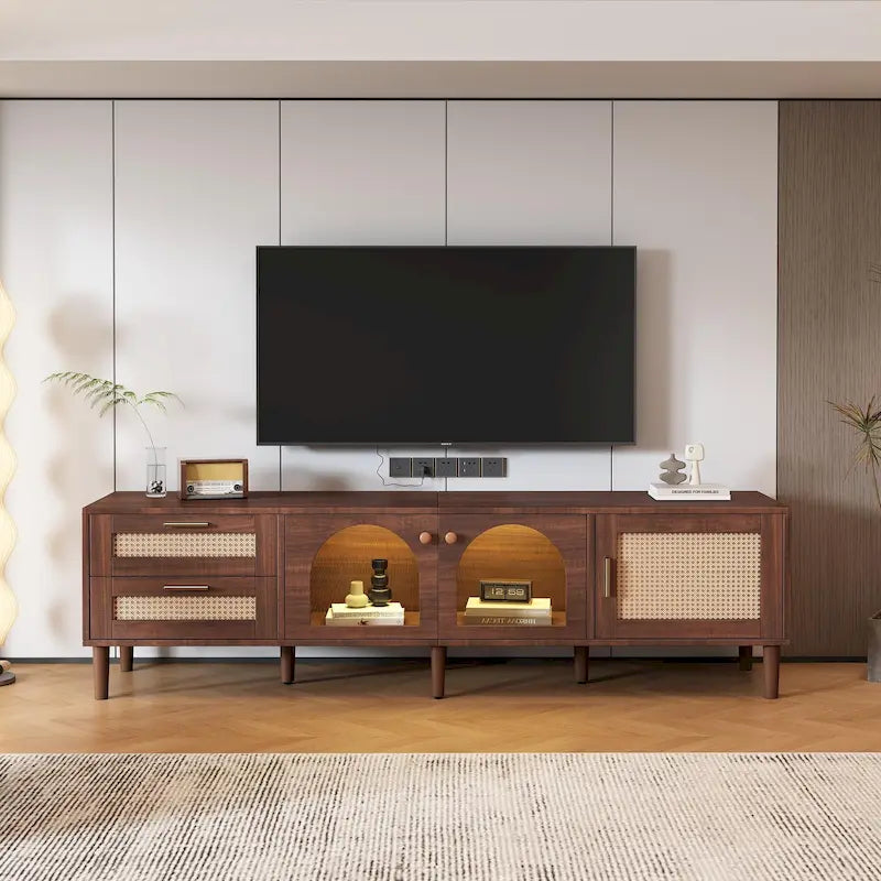Meuble TV avec 3 Armoires et 2 Tiroirs pour TV jusqu'à 80