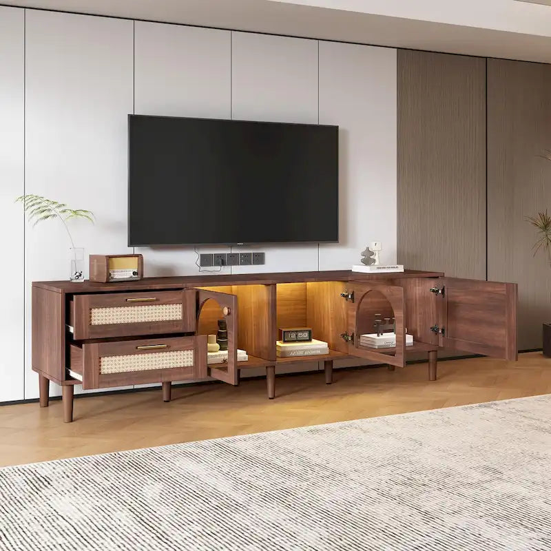 Meuble TV avec 3 Armoires et 2 Tiroirs pour TV jusqu'à 80