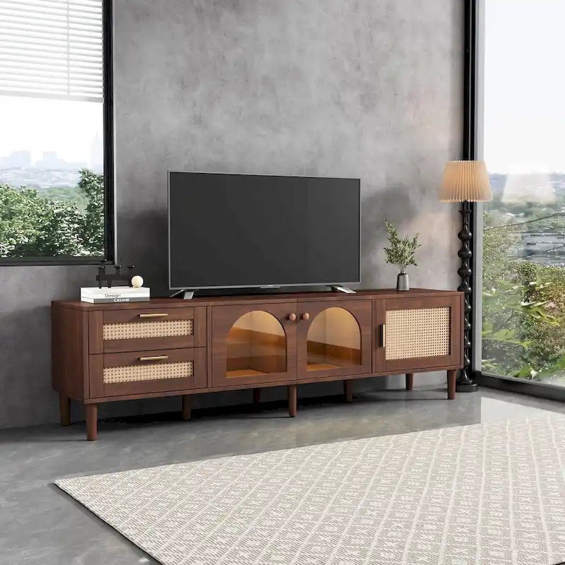 Meuble TV avec 3 Armoires et 2 Tiroirs pour TV jusqu'à 80