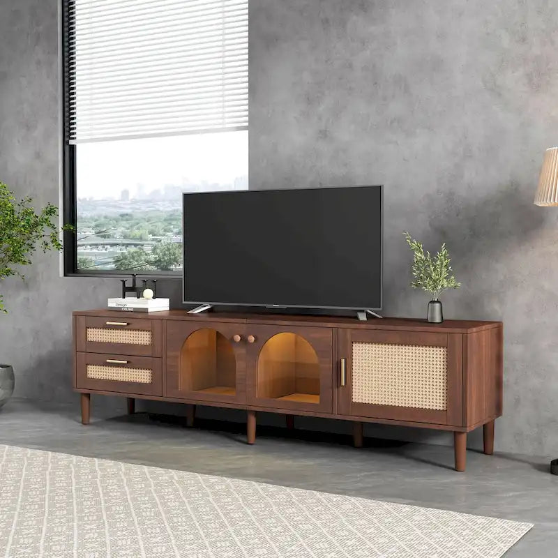 Meuble TV avec 3 Armoires et 2 Tiroirs pour TV jusqu'à 80