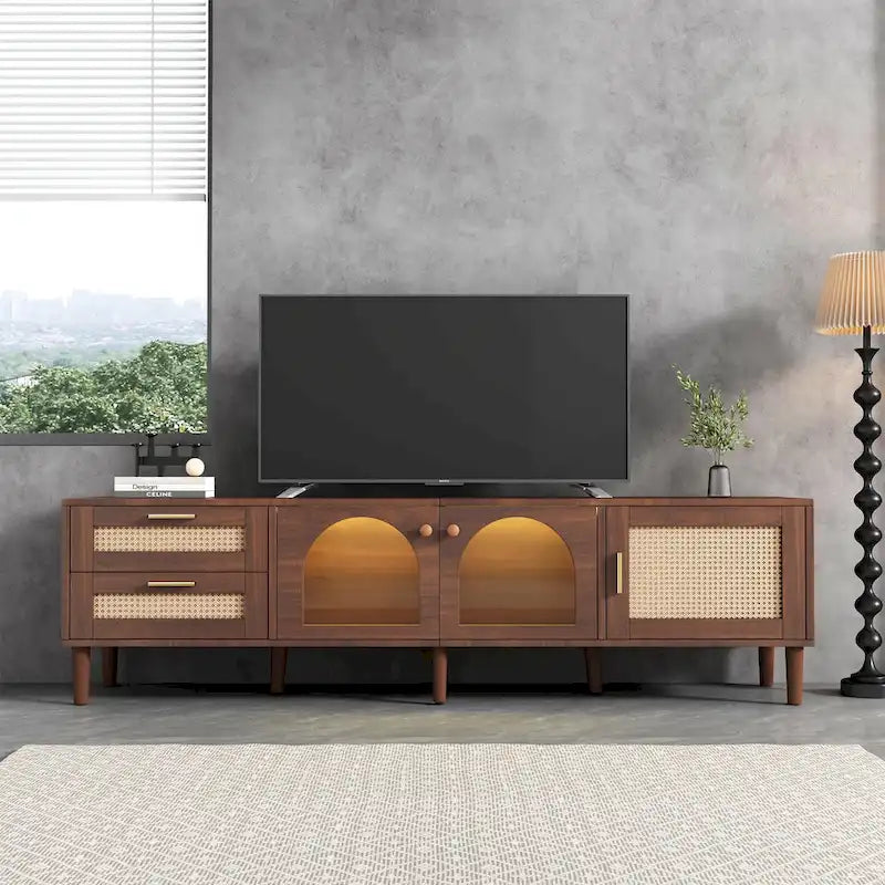 Meuble TV avec 3 Armoires et 2 Tiroirs pour TV jusqu'à 80
