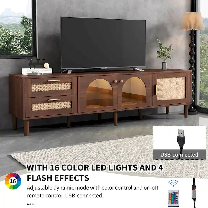 Meuble TV avec 3 Armoires et 2 Tiroirs pour TV jusqu'à 80