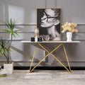 Console en verre trempé blanc avec piètement en métal en forme de M