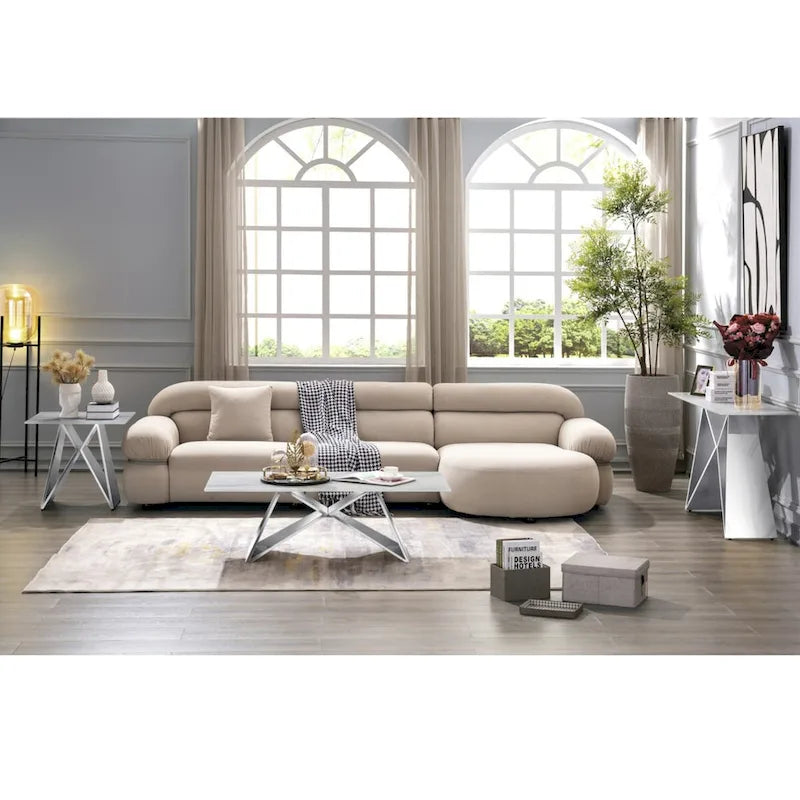Console en verre trempé blanc avec piètement en métal en forme de M